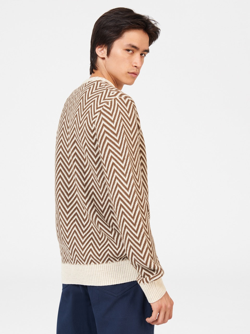 Knitwear Ben Sherman Chevron Jacquard Crewneck Blanche | QTZ-60001658